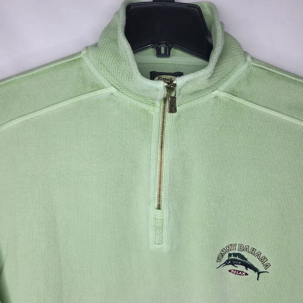 Tommy Bahama Sweater Mens Large Green 1/4 Zip Relax
